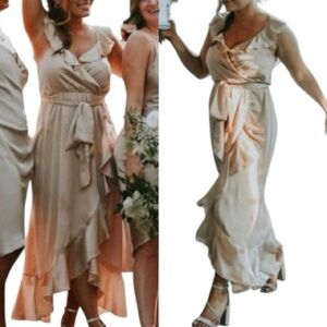 Show Me Your Mumu Riri Ruffle Wrap Dress Champagne Satin